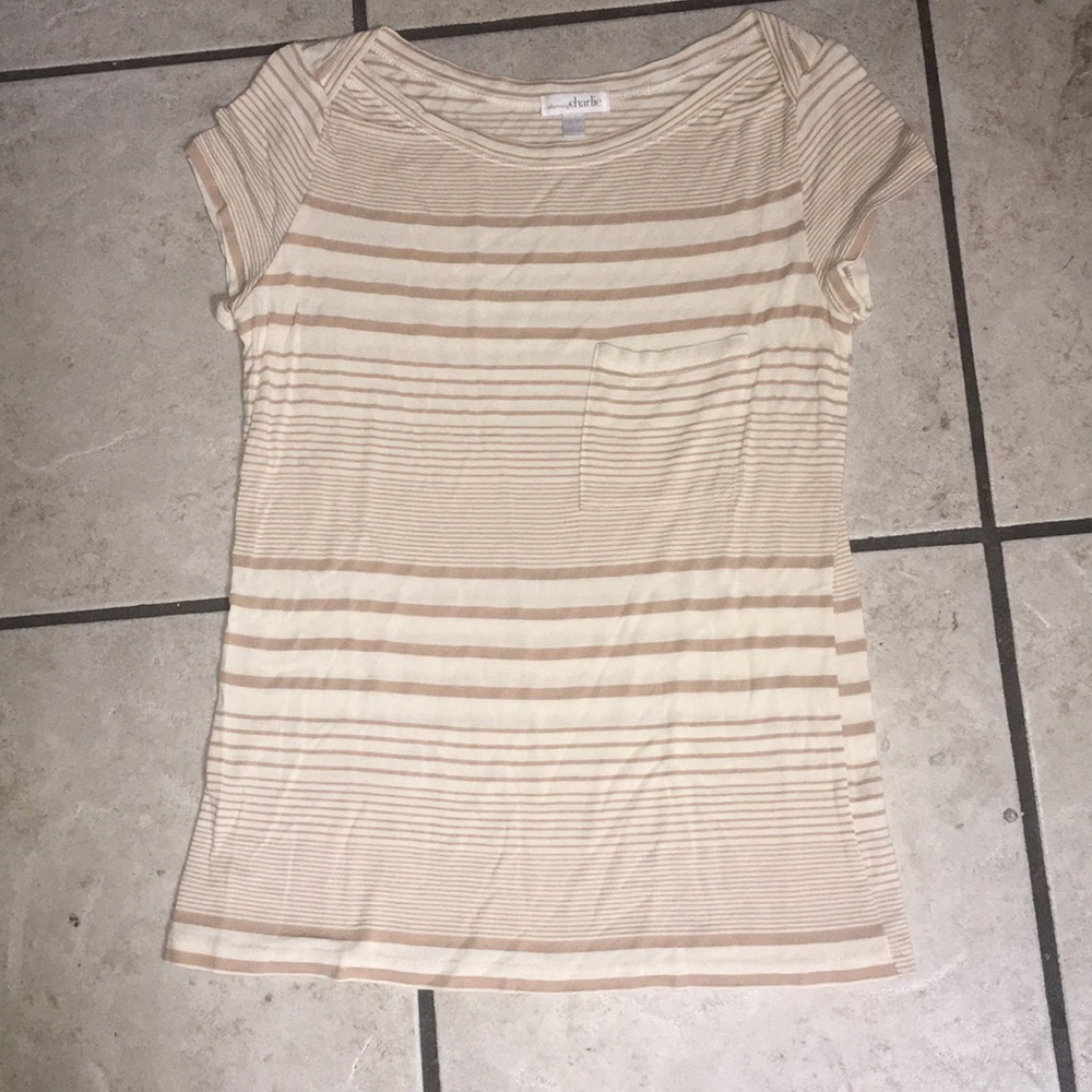 Tan and brown striped tee size s